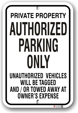 1ap002 private property authorized parking only sign - no by-law