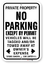 1NPP05 No  Parking Except By Permit Sign with Toronto Municipal Code 915 
