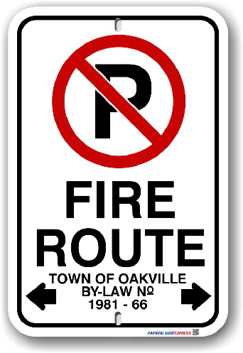 2fr008 Fire Route Sign for the City of Oakville By-Law 1981-66