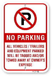 2NP002 No Parking Sign With Red Graphics and Circle P Logo
