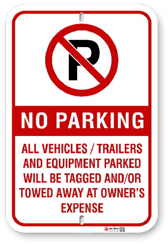 2NP002 No Parking Sign With Red Graphics and Circle P Logo