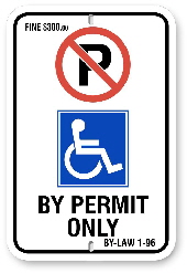 2RH0R1 Hadicap Sign with By-Law 1-96 and $300.00 Fine 